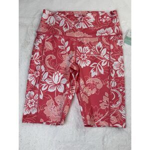 Brisas Athletic Bike Shorts‎ Tropical Floral Pink White 9" Inseam Wicking Size S